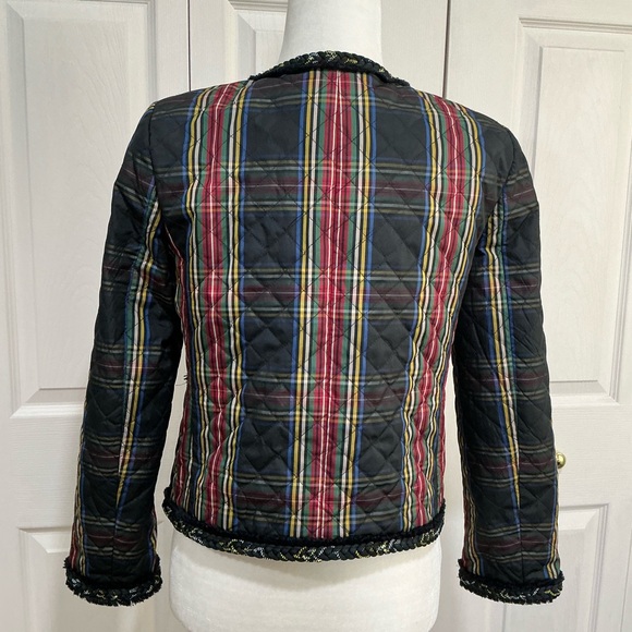 🤎 J. Crew Women’s Quilted Jacket Stewart Plaid Braided Trim Collarless Lined - 6 - Picture 9 of 11